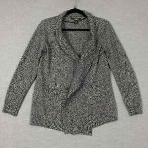 Roots Open Front Cardigan Sz Small Black and White Heather Heavy Knit